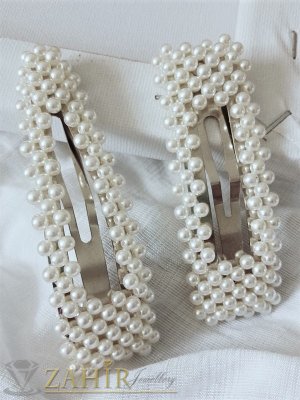   Сет от 2 перлени шноли , дълги 9 и 8 см, високо качество, сребриста основа  - FI1106
